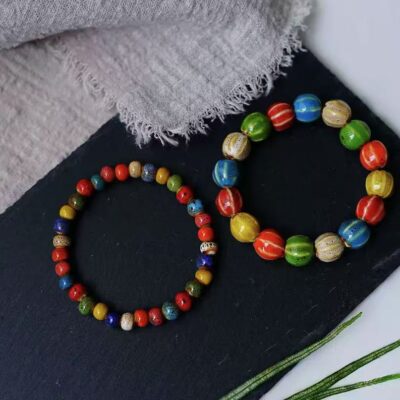 Artistic ceramic flower glaze gradient colored bead bracelet