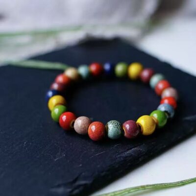 Artistic ceramic flower glaze gradient colored bead bracelet
