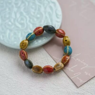 Artistic ceramic flower glaze gradient colored bead bracelet