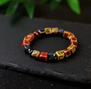 Artistic ceramic flower glaze gradient colored bead bracelet