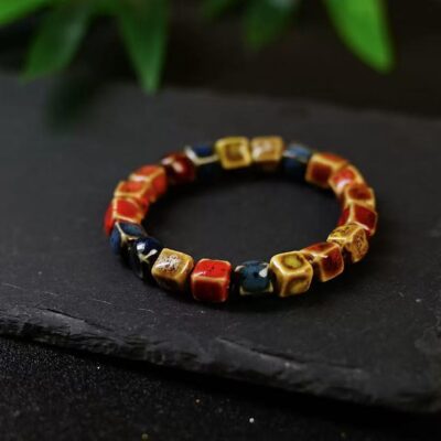 Artistic ceramic flower glaze gradient colored bead bracelet