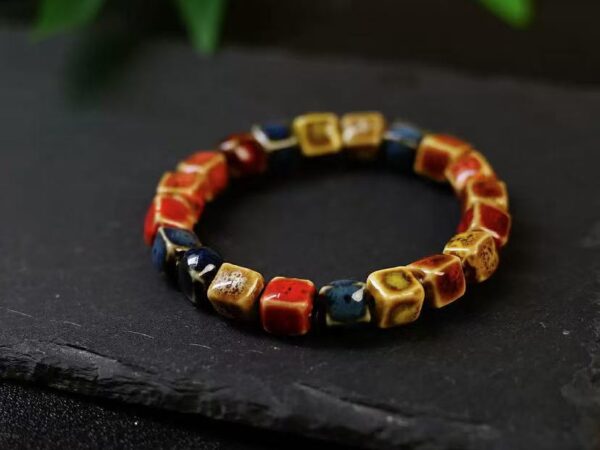 Artistic ceramic flower glaze gradient colored bead bracelet