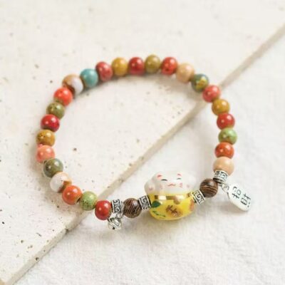 Artistic pastoral sweet fortune cat ceramic bracelet