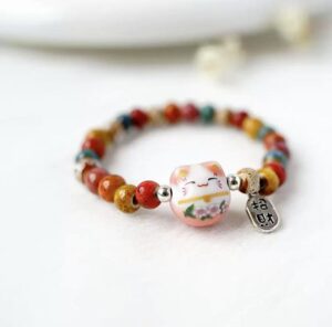 Artistic ceramic flower glaze gradient colored bead bracelet