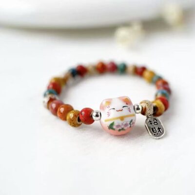 Artistic pastoral sweet fortune cat ceramic bracelet