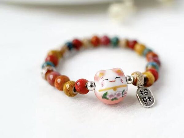 Artistic pastoral sweet fortune cat ceramic bracelet