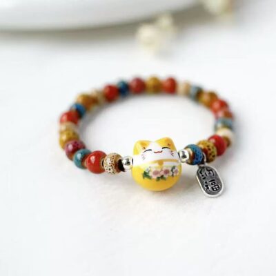 Artistic pastoral sweet fortune cat ceramic bracelet