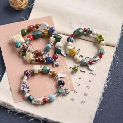 Ceramic bracelet, national style gift, hand-woven