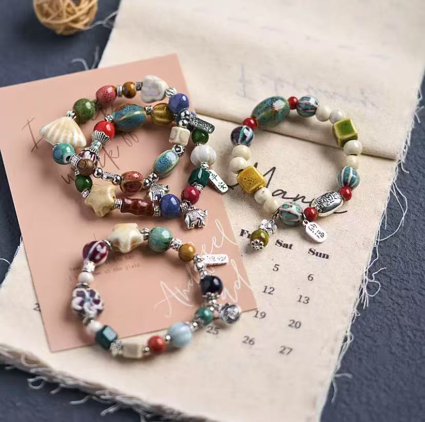 Ceramic bracelet, national style gift, hand-woven