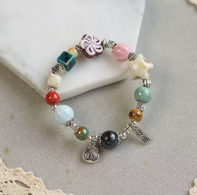 Ceramic bracelet, national style gift, hand-woven