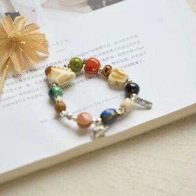 Ceramic bracelet, national style gift, hand-woven