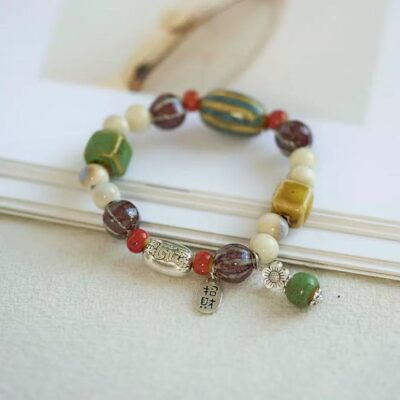Ceramic bracelet, national style gift, hand-woven