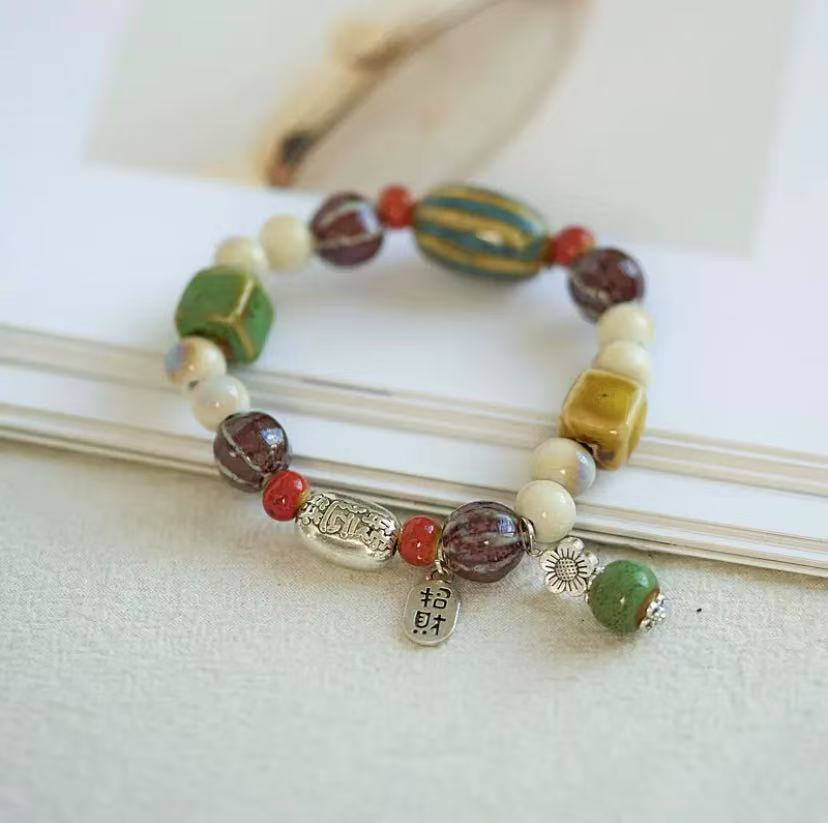 Ceramic bracelet, national style gift, hand-woven