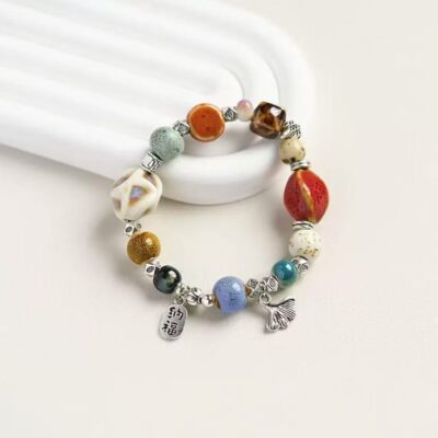 Ceramic bracelet, national style gift, hand-woven