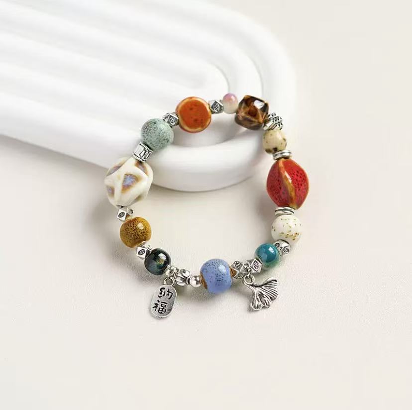 Ceramic bracelet, national style gift, hand-woven