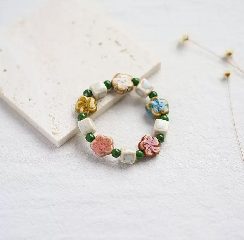 Ceramic bracelet, national style gift, hand-woven