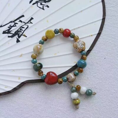 Ceramic bracelet, national style gift, hand-woven