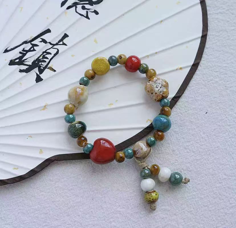 Ceramic bracelet, national style gift, hand-woven