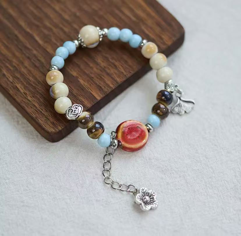 Ceramic bracelet, national style gift, hand-woven