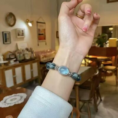 Natural Aquamarine Magic Box Eagle Eye Stone Bracelet