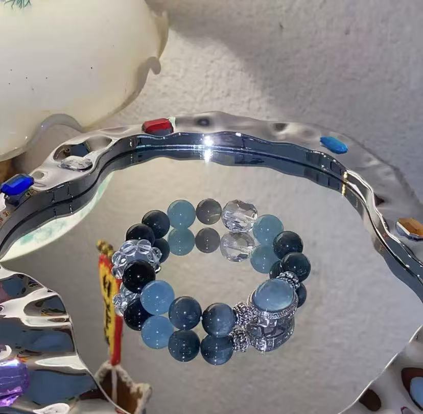 Natural Aquamarine Magic Box Eagle Eye Stone Bracelet