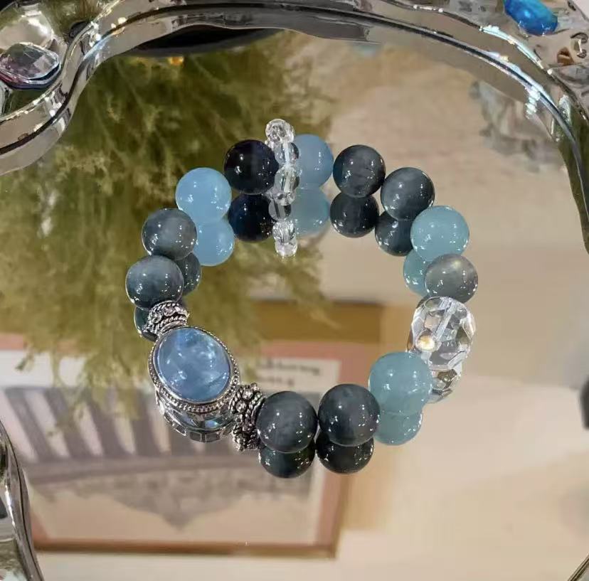 Natural Aquamarine Magic Box Eagle Eye Stone Bracelet