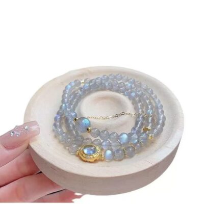 Natural crystal ice type gray moonlight stone blue light bracelet