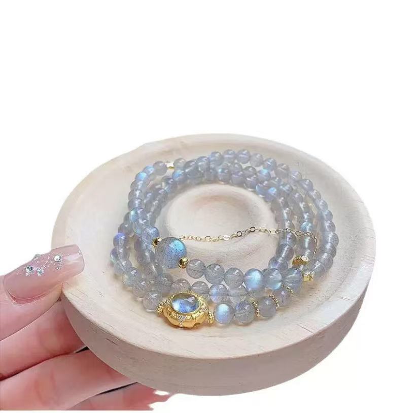 Natural crystal ice type gray moonlight stone blue light bracelet