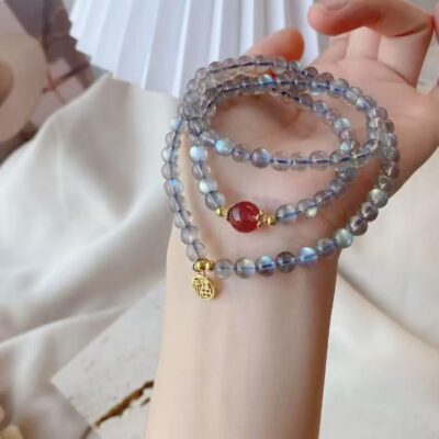 Natural crystal ice type gray moonlight stone blue light bracelet