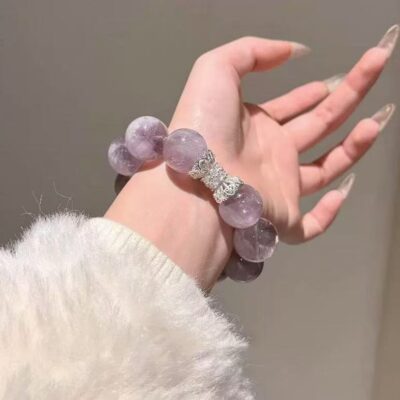 Purple Dream Galaxy Gray Purple Rabbit Hair Crystal Bracelet