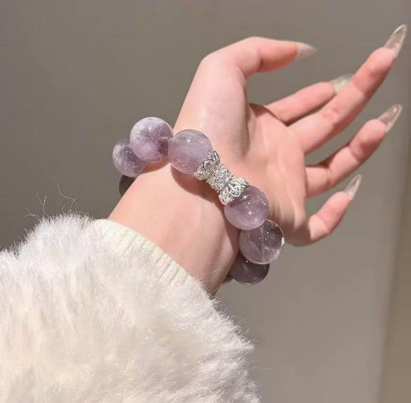 Purple Dream Galaxy Gray Purple Rabbit Hair Crystal Bracelet