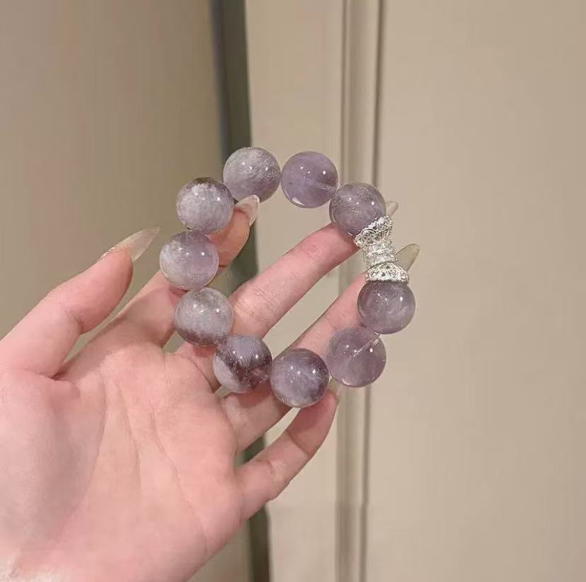 Purple Dream Galaxy Gray Purple Rabbit Hair Crystal Bracelet