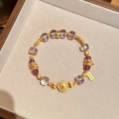 Purple crystal wrapped crystal glass beads bracelet