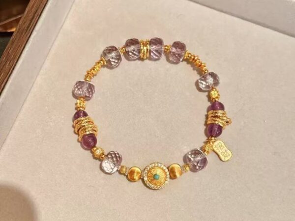 Purple crystal wrapped crystal glass beads bracelet