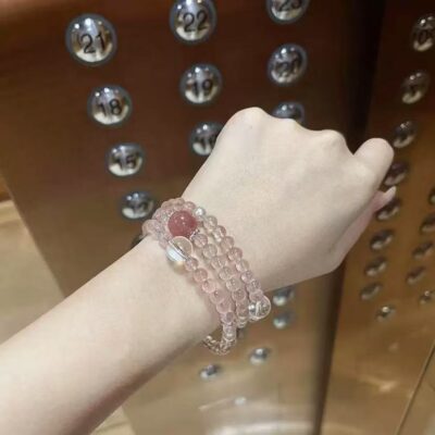 Strawberry crystal layered bracelet with three rings